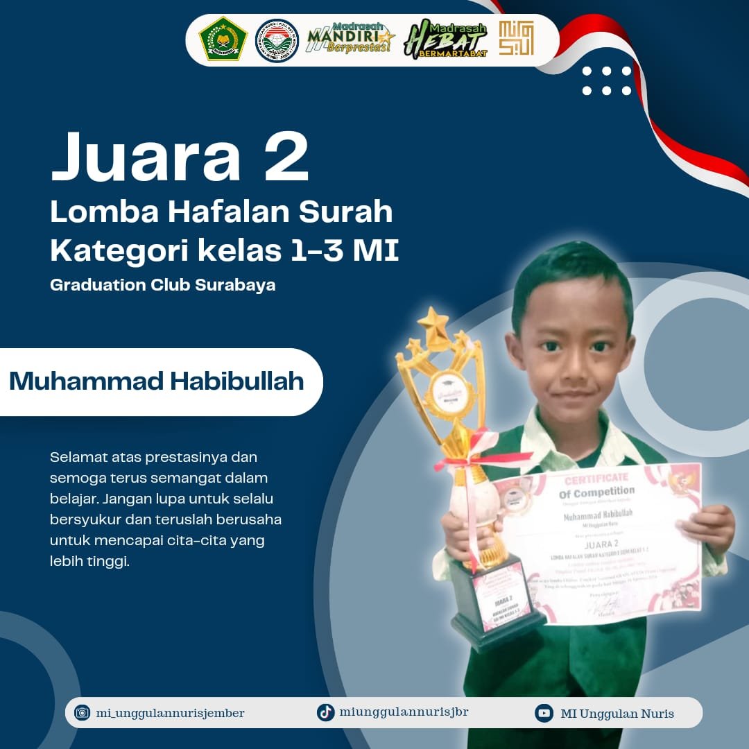 MEGA PRESTASI! Siswa MI Unggulan Nuris Jember Raih Juara 2 di Lomba Tahfidz Graduation Club Surabaya!