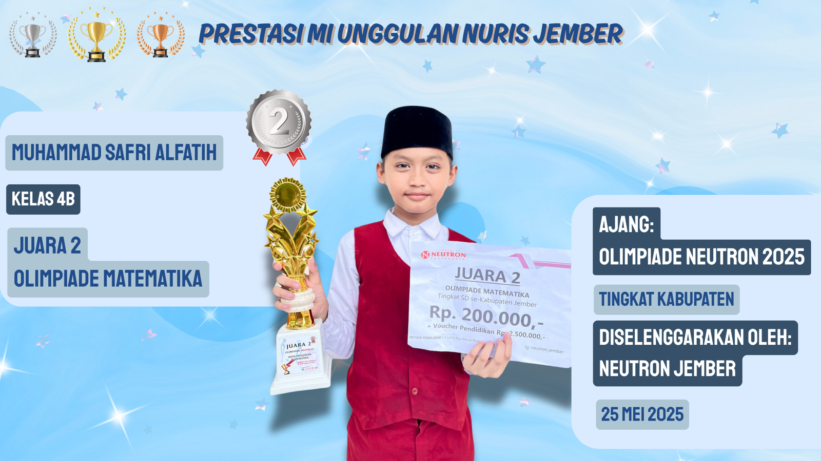 Lagi-lagi MI Unggulan Nuris! Safri Alfatih Raih Juara 2 Olimpiade Matematika Tingkat Kabupaten!