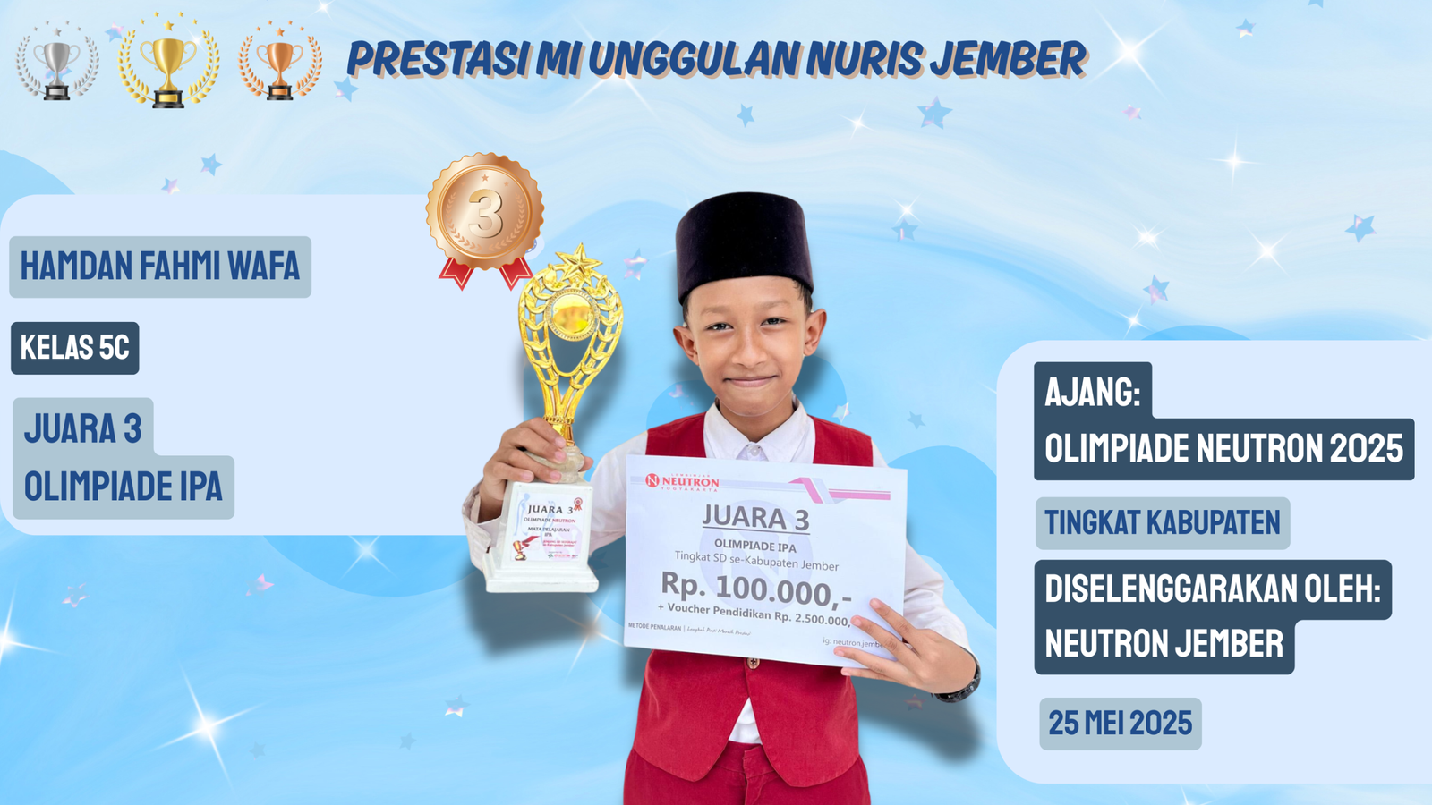 Hamdan Fahmi Wafa! Si Jago Sains Dari MI Unggulan Nuris Yang Selalu Bikin Bangga Guru-Guru!