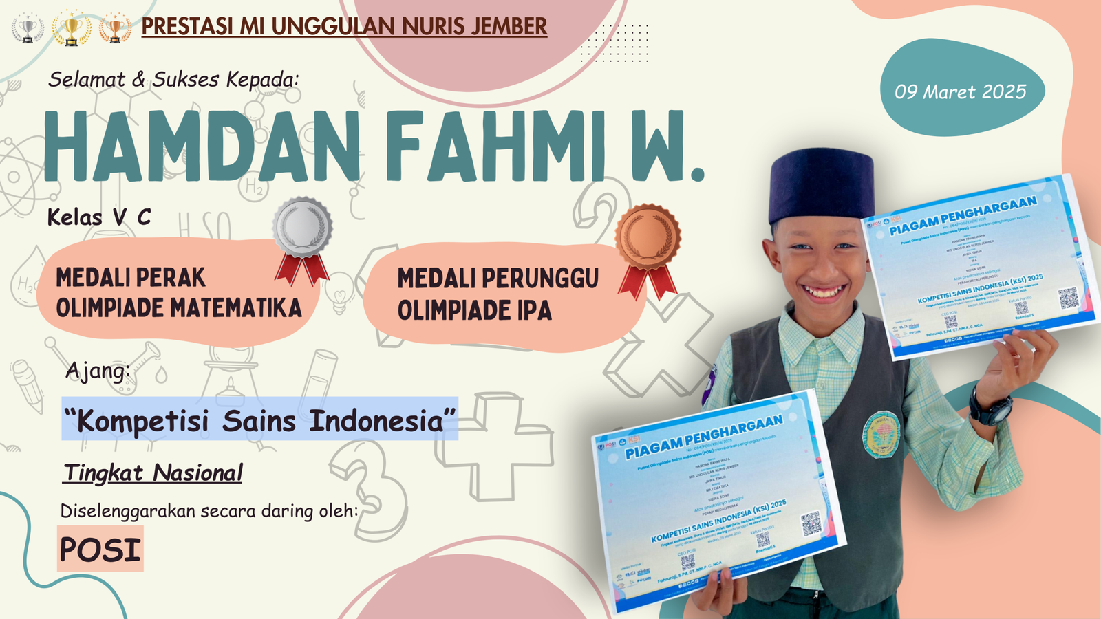Dua Medali Sekaligus! Fahmi dari MI Unggulan Nuris Bikin Heboh di Ajang KSI Tingkat Nasional!