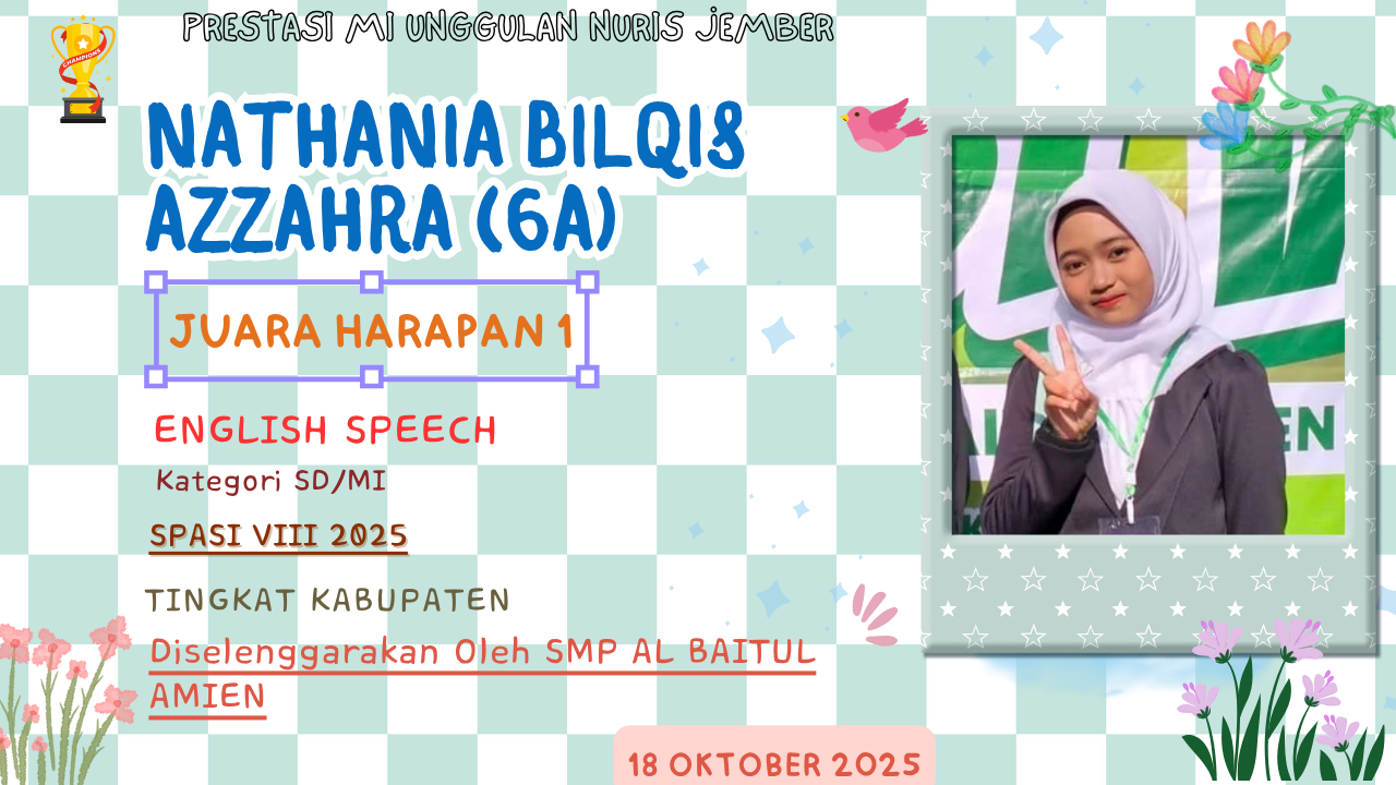Buktikan Keberaniannya, Nathan Siswi MI Unggulan Nuris Jember Taklukkan Panggung English Speech!