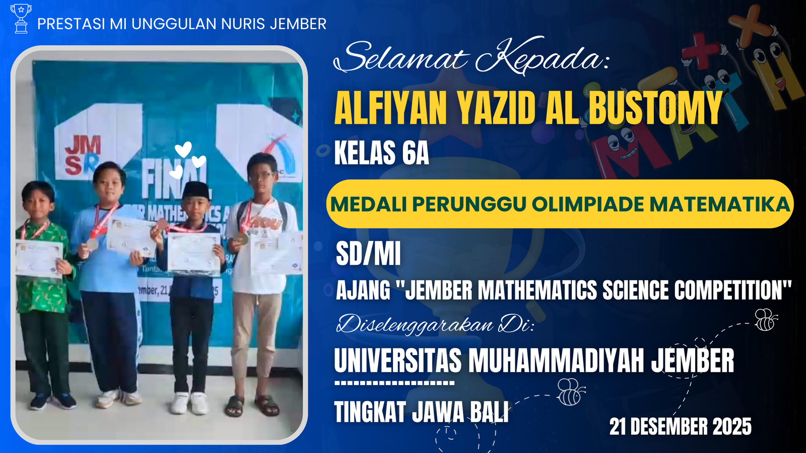 Rahasia Alfiyan, Siswa MI Unggulan Nuris Jember yang Berhasil Sabet Medali Tingkat Jawa Bali!