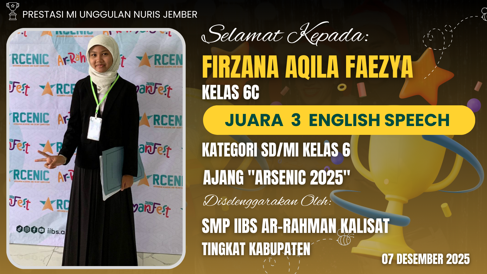 Berbekal Hobi Membaca, Siswi MI Unggulan Nuris jember Raih Juara 3 English Speech!