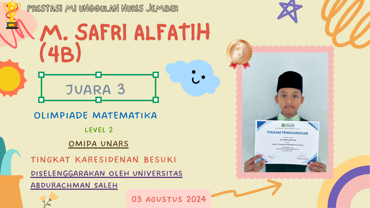 Sang Maestro Matematika dari MI Unggulan Nuris Jember Ini Lanjutkan Tradisi Juara Sejak Dini