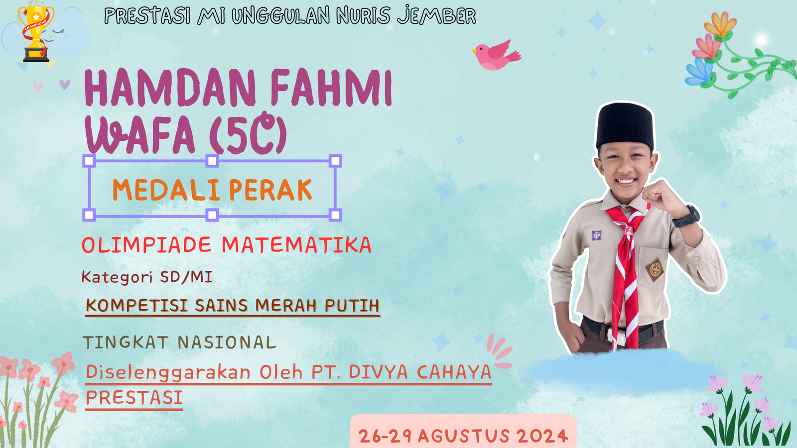 Si Serba Bisa Beraksi Lagi! Fahmi dari MI Unggulan Nuris Jember Sabet Medali Perak Tingkat Nasional!