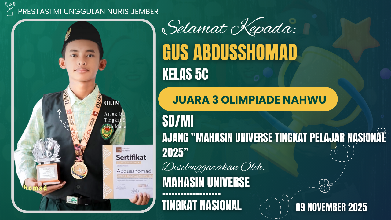 Keren! Gus Abdu Siswa MI Unggulan Nuris Jember Ini Berhasil Raih Juara 3 Tingkat Nasional!