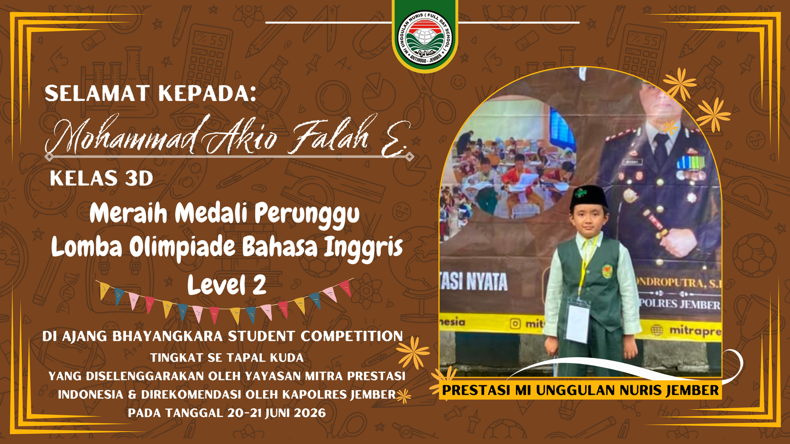 Kado Perpisahan Termanis! Akio Persembahkan Medali untuk MI Unggulan Nuris Jember