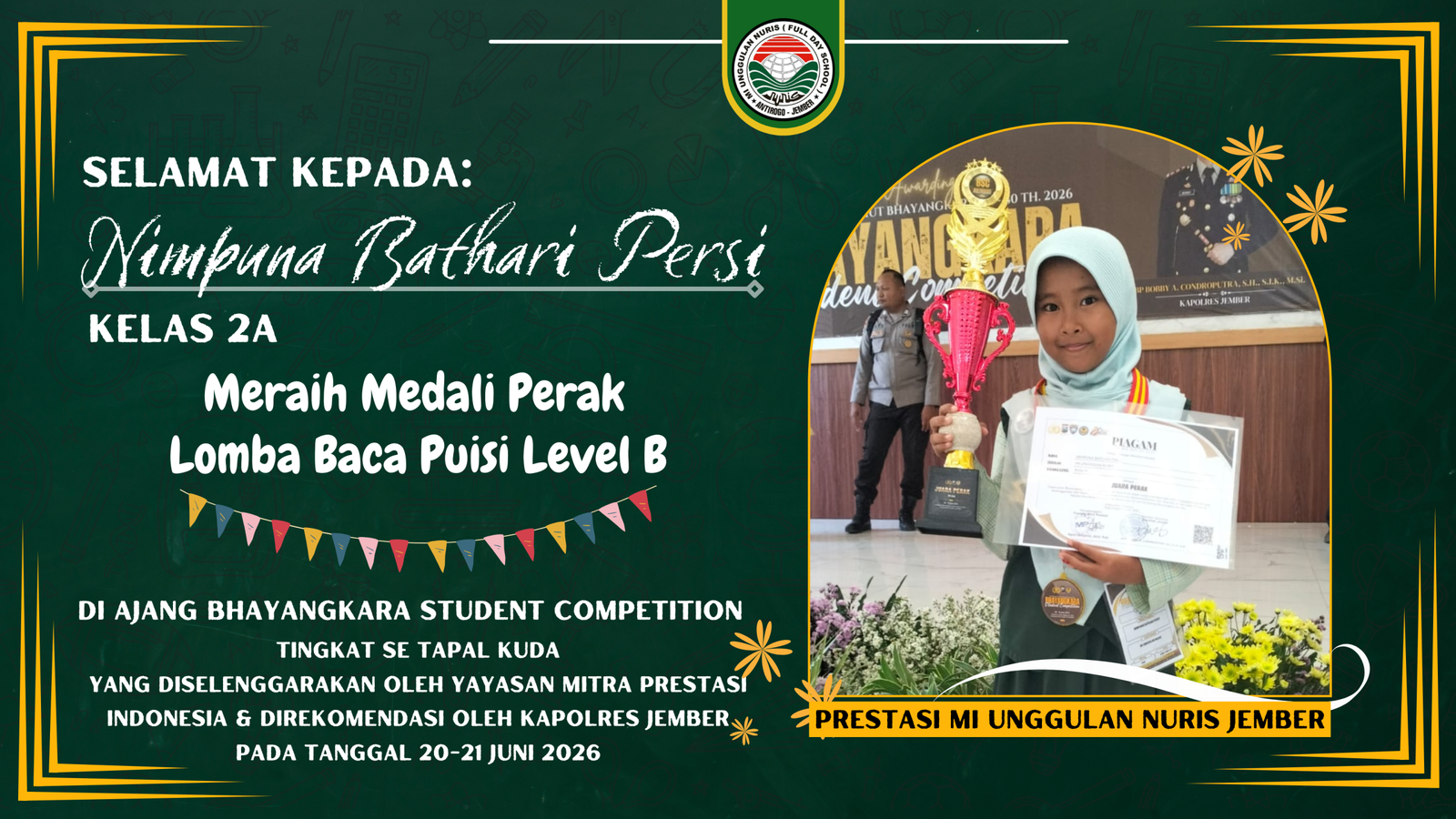 Bawa Pulang Medali Perak! Begini Cerita Polos Una Sabet Juara di MI Unggulan Nuris Jember!