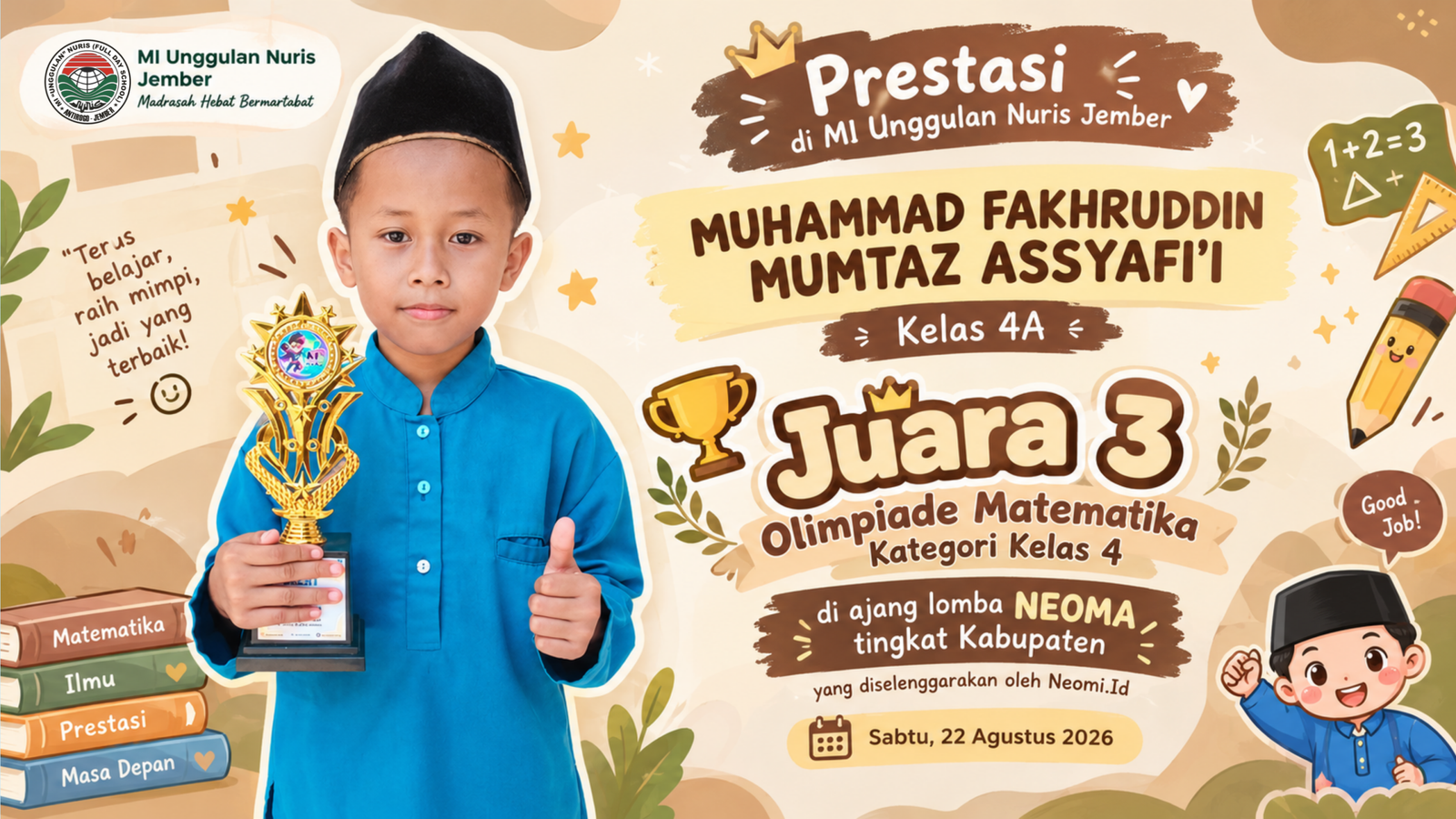 Mumtaz Siswa MI Unggulan Nuris Jember Raih Juara 3 Olimpiade Matematika!